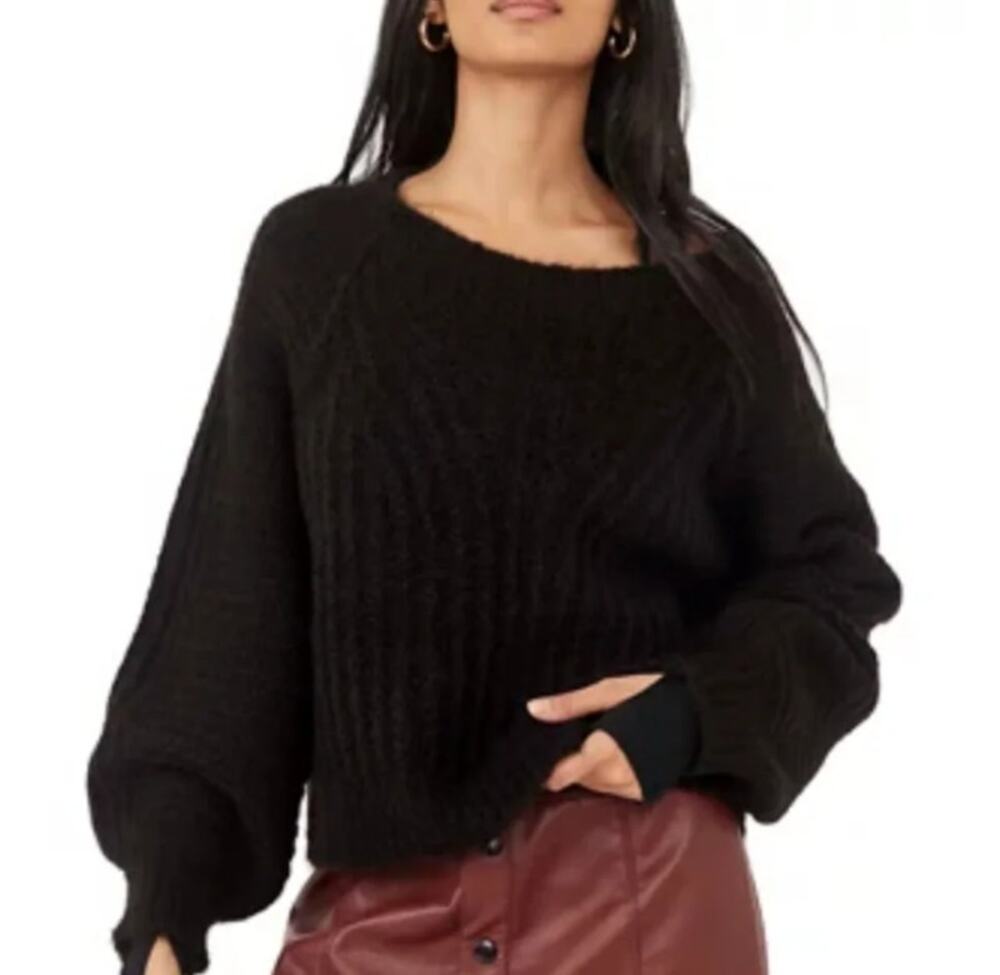 Free People Carter Sweater Crew Neck Chunky Knit Balloon Sleeve Pullover